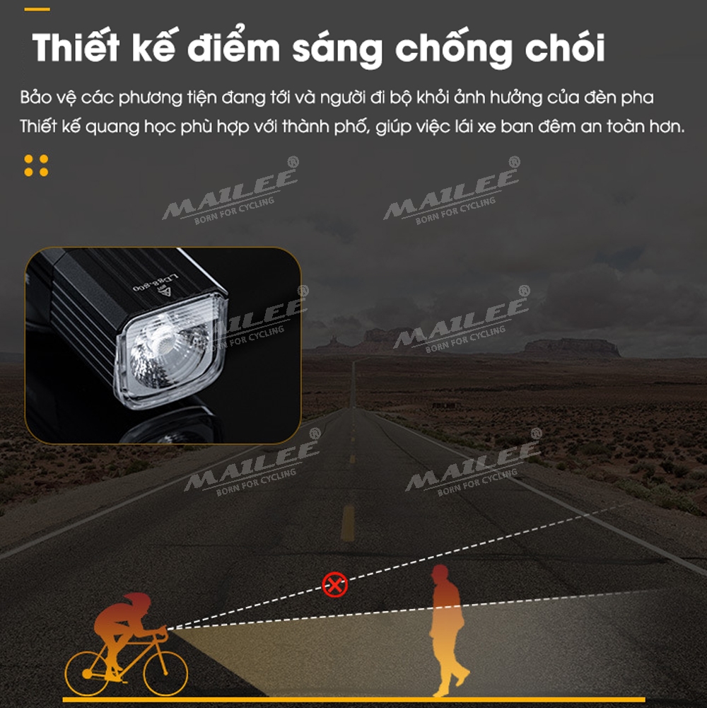 Đèn pha xe đạp gắn xe LD88-600LM độ sáng 600 lumen, pin dung lượng cao 2200mAh, chất liệu vỏ nhôm, chống nước IP66, có hỗ trợ pad gắn treo (2 tùy chọn) - Mai Lee