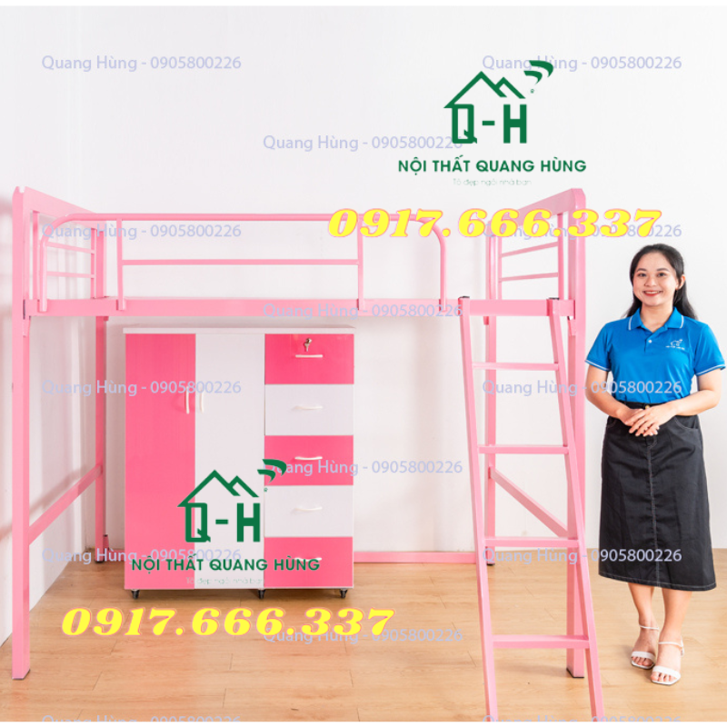 GIƯỜNG SẮT 1 TẦNG TRÊN MÀU HỒNG HỘP 4X8 DÀNH CHO CÁC BÉ SỬ DỤNG