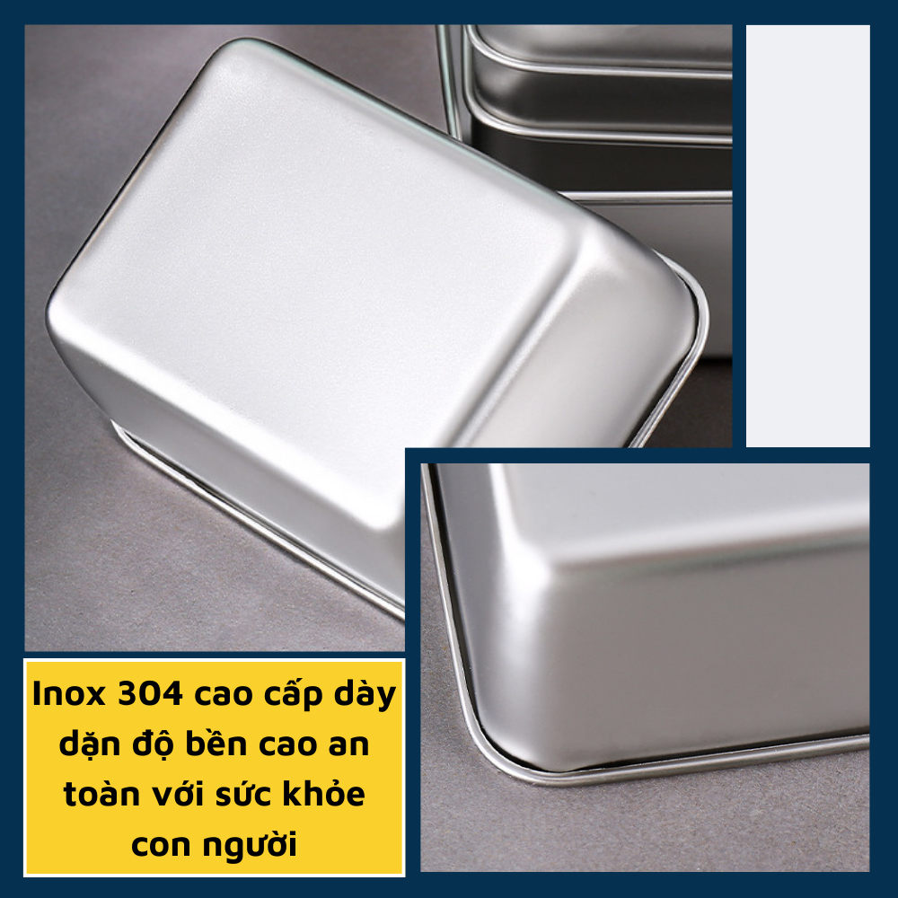 Set 5 hộp inox chống rỉ 304 kèm nắp nhựa bảo quản thực phẩm tủ lạnh đa năng tiện lợi