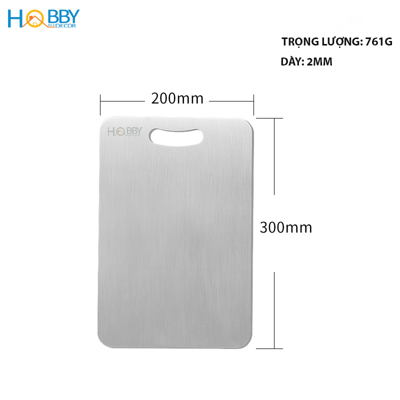 Thớt Inox 304 HOBBY TH cao cấp - 3 size tùy chọn loại dày - chống mốc, kháng khuẩn