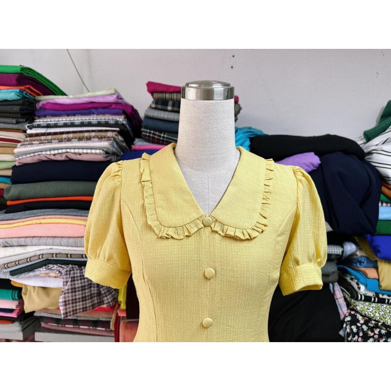 Đầm linen thiết kế 2 lớp cổ sen nẹp bèo tay phồng siêu xinh ️