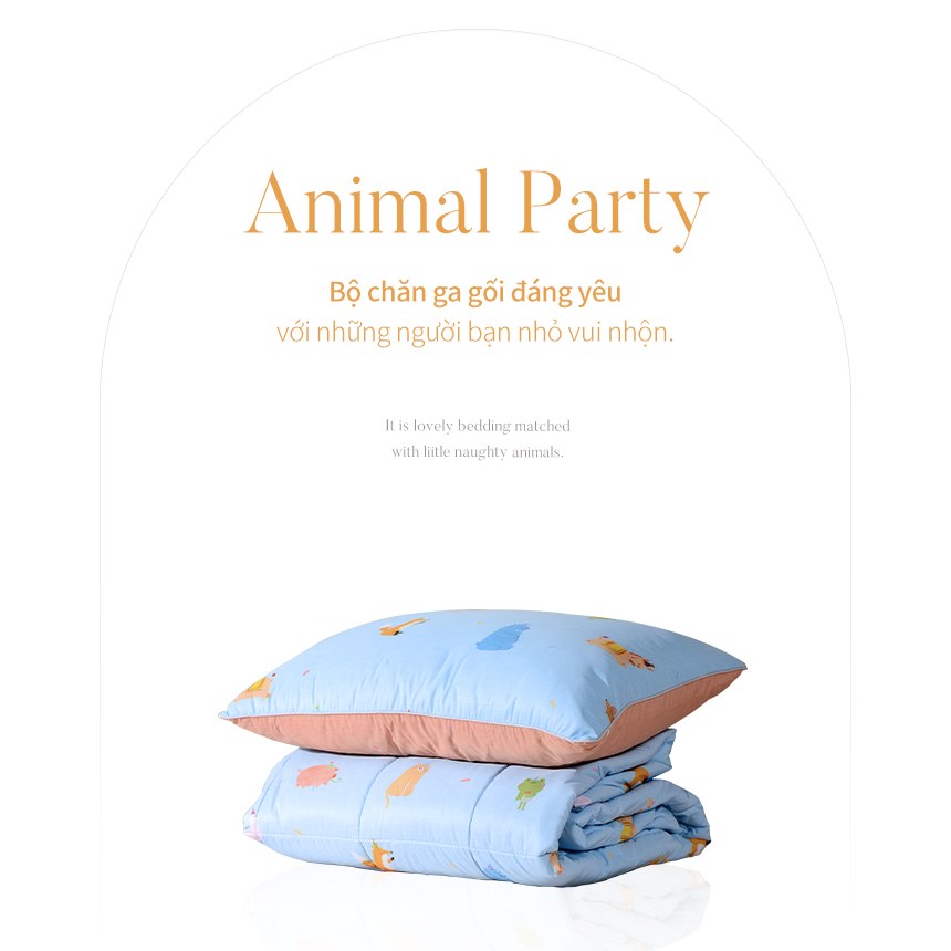 Set Chăn Chần Bông và Vỏ Gối ARIZE On Cloud Animal Party Kid