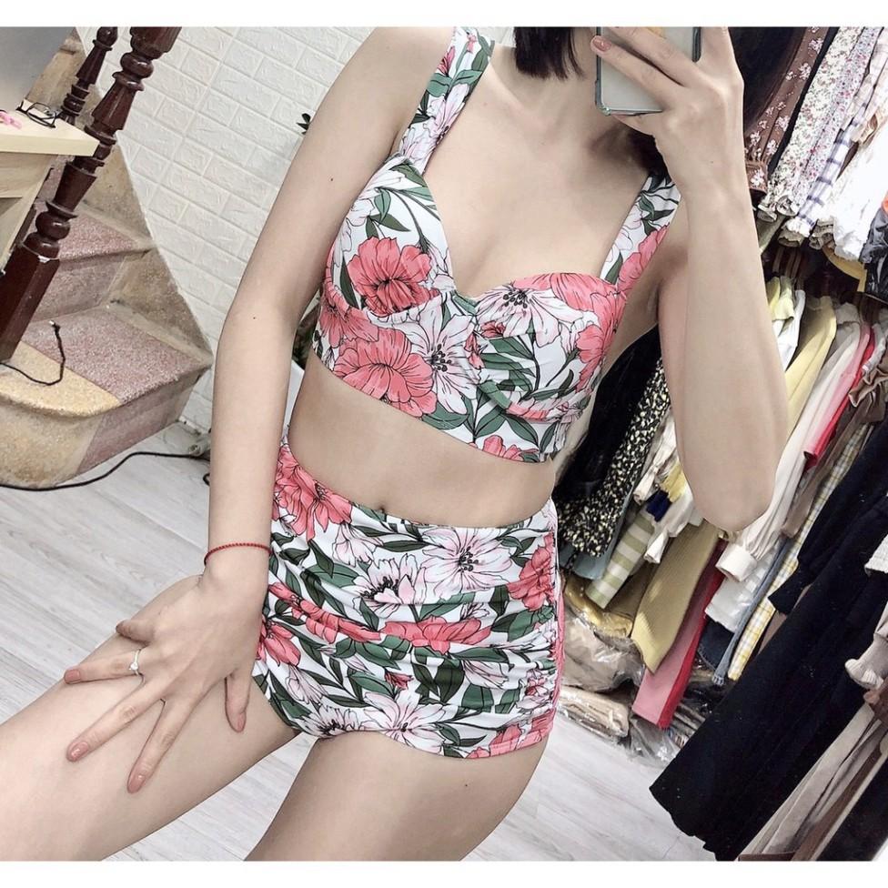 freeship Đồ bơi, bikini hai mảnh hoa lá ️Freeship️ hoa hồng gọng nâng ngực mặc đi biển đi bơi chụp ảnh đẹp