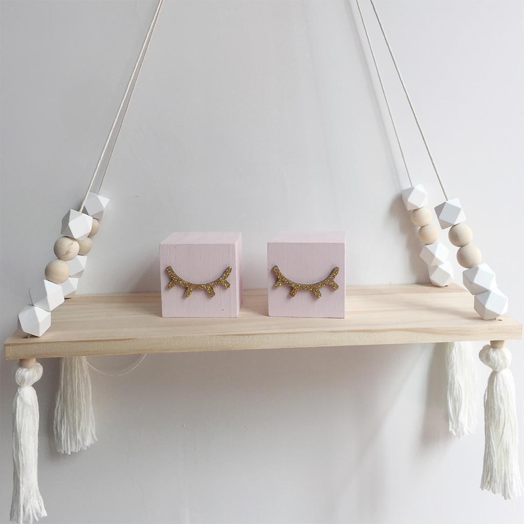 Wooden Floating Rope Wall Hanging Shelf Book Kitchen Bedroom Decor White