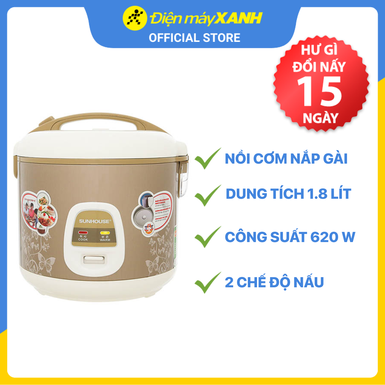 Nồi Cơm Điện Sunhouse SHD 8616 (1.8L) - Hàng chính hãng