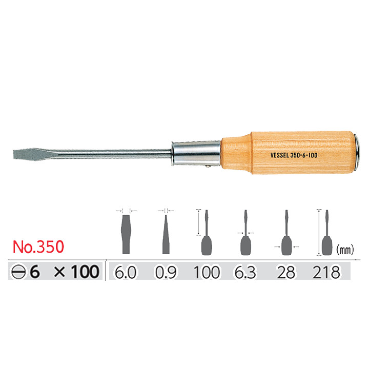 Tô vít đóng cán gỗ mũi dẹt No.350 Vessel sản xuất tại Nhật Bản