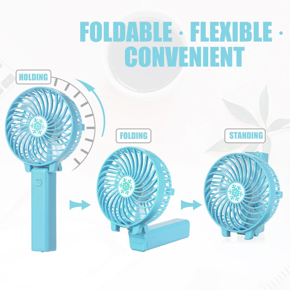 Quạt mini cầm tay điều chỉnh 3 mức độ có thể gập lại 180, dễ dàng cho việc cất giữ, chạy bằng pin