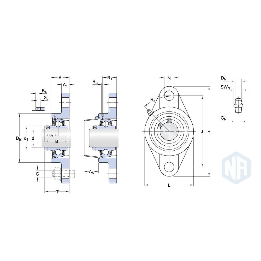 Gối đỡ vòng bi trục kích thước 30mm hình dạng UCFL206,gối đỡ trục ngang