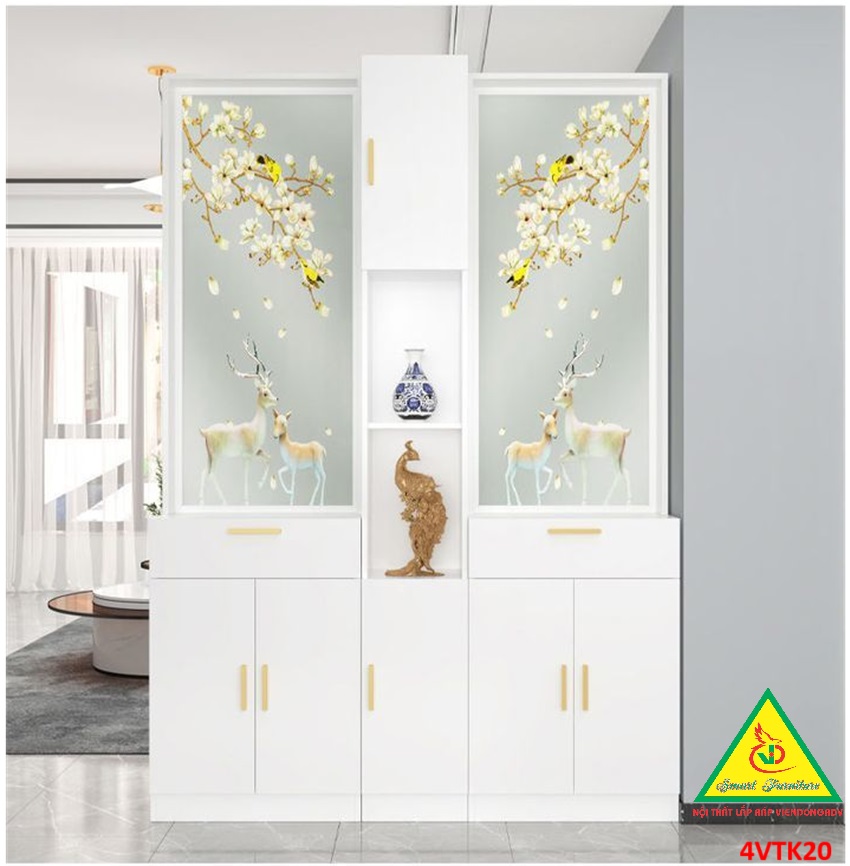 Vách ngăn phòng khách, vách ngăn tủ kệ bằng gỗm bình phong tranh  4VTK20 - NỘI THẤT LẮP RÁP VIENDONGADV
