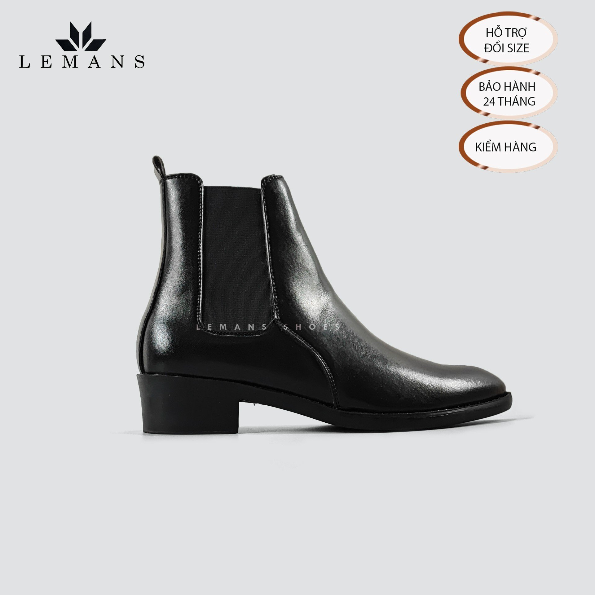 Giày Chelsea Boots LeMans CB04 da bò nhập khẩu mũi nhọn, tăng cao 5cm, bảo hành 24 tháng, boot nam