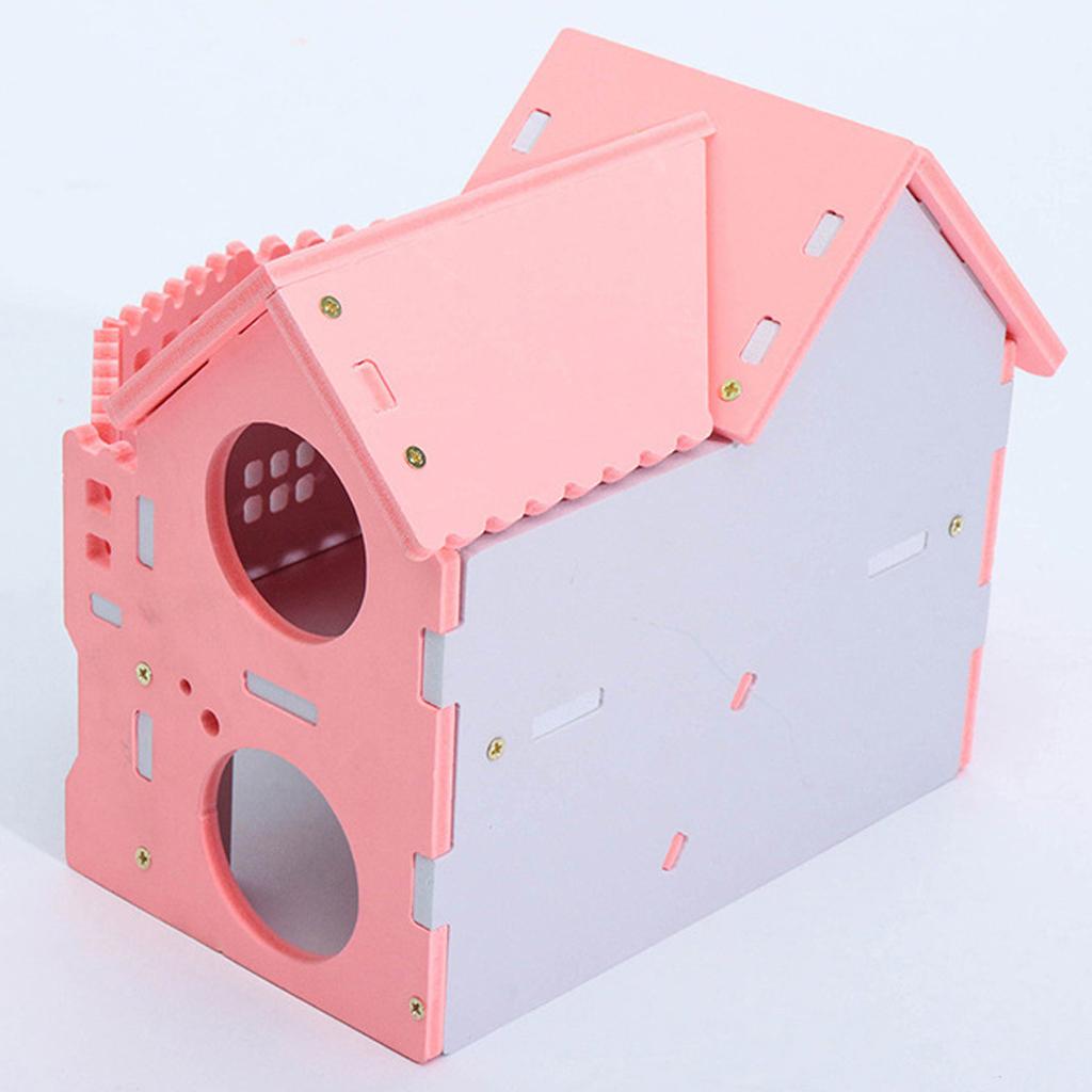 Double Layers Hamster Wooden Pink Villa House Small Pet Hideout Rats Home