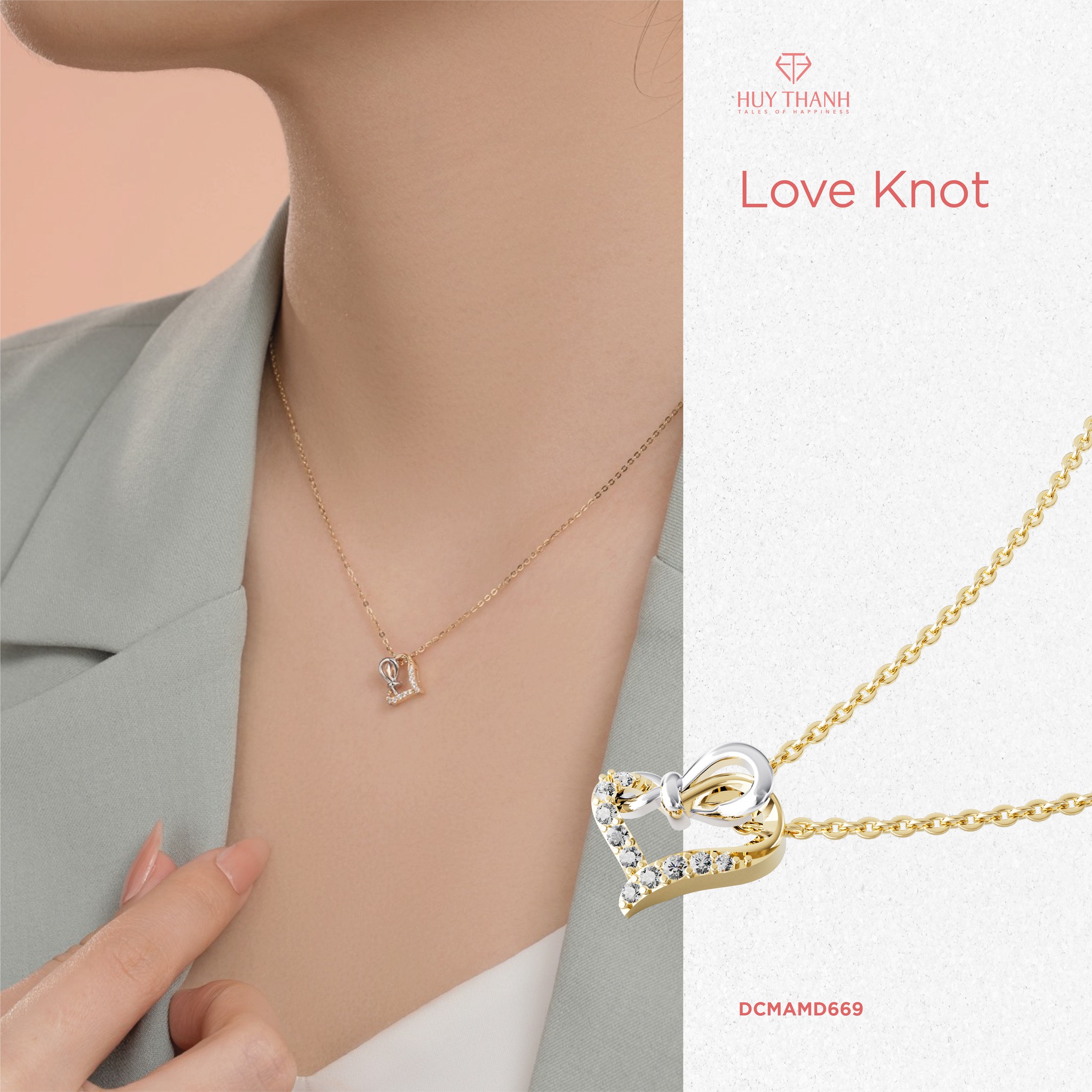 Dây Chuyền Vàng Tây 14k Love Knot DCMAMD669 Huy Thanh Jewelry
