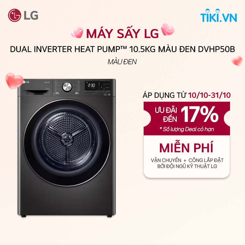 [Chỉ giao Miền Bắc] Máy sấy LG DUAL Inverter Heat Pump 10.5kg màu đen DVHP50B - Hàng Chính Hãng