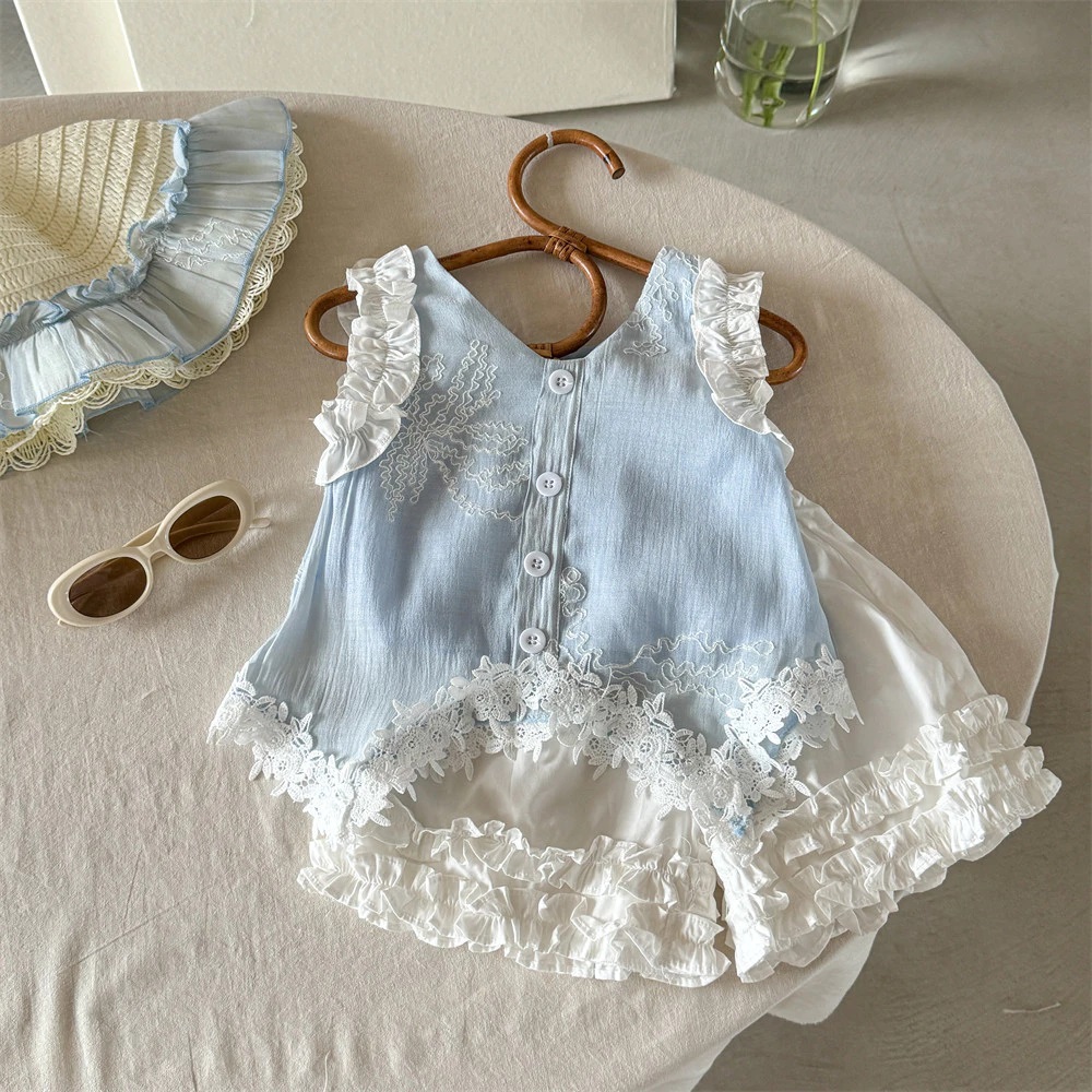 Set Bộ Áo Viền Hoa Quần Viền Kèm Nón Từ 1-8 Tuổi Từ 10.5-25.5kg Dành Cho Bé Gái