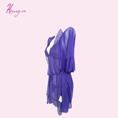 HISEXY Set Áo Khoác, Đầm Ngủ Ren Voan Lưới Có Quần Chip Mặc Nhà