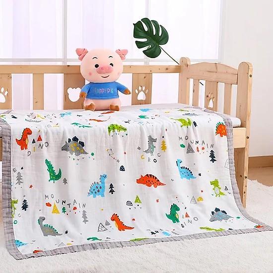 Chăn đắp sợi tre HBQKids 4 lớp bo viền vải xô dùng 4 mùa cho bé KT 110x110cm