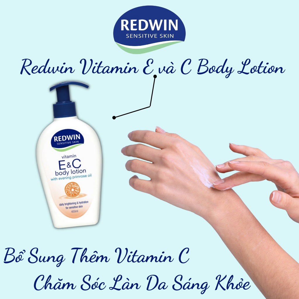 Kem Dưỡng Thể Redwin Vitamin E &amp; C Body Lotion Mềm Min Sáng Da 400ml