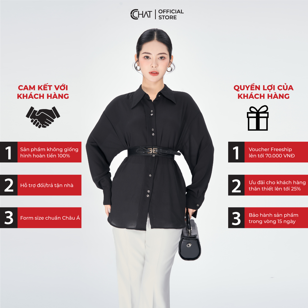 Áo Sơ Mi Nữ Kiểu Nẹp Đôi Dáng Suông Chất Chiffon Cao Cấp 53FDE2021ST