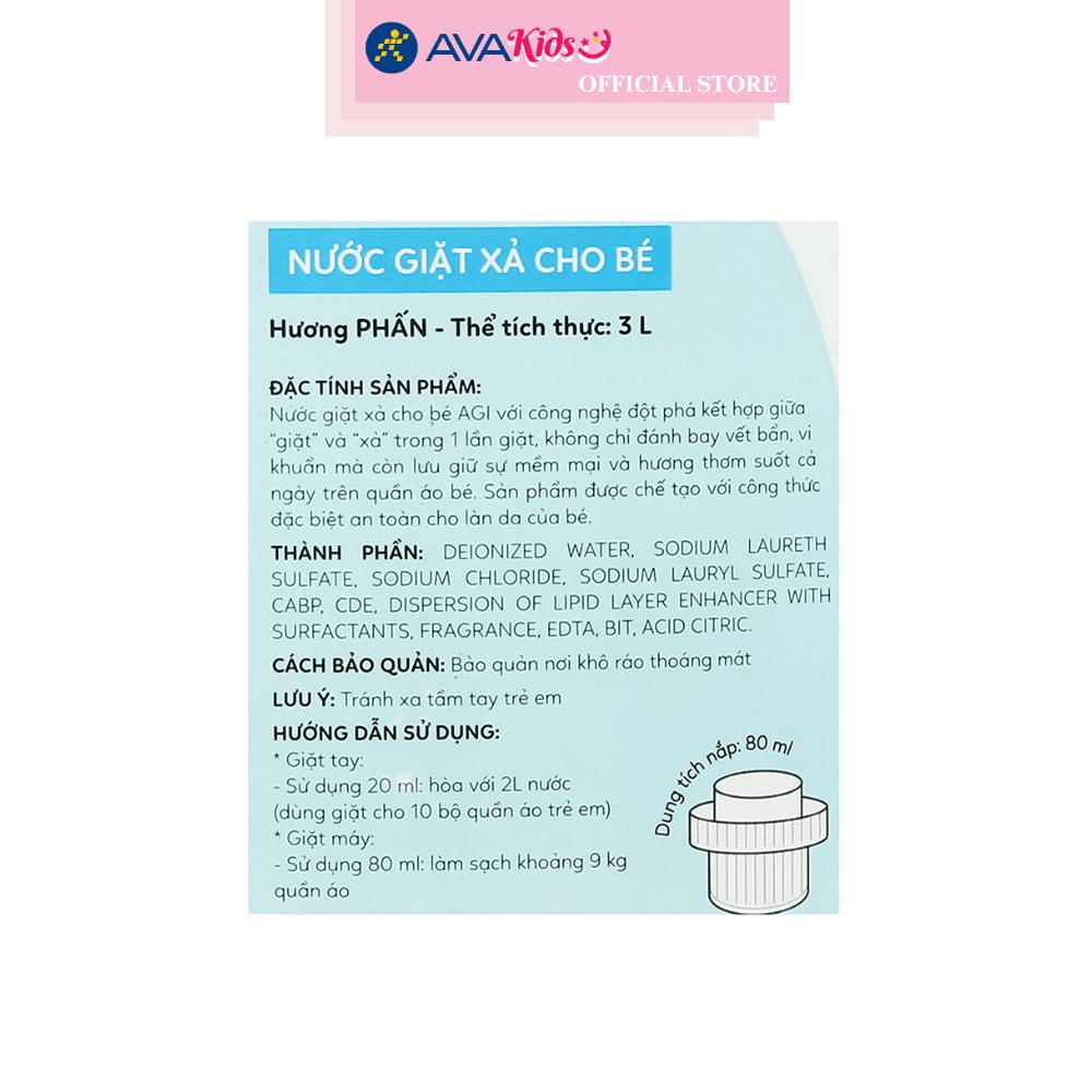 Nước giặt xả quần áo cho bé Agi Xanh hương phấn can 3 lít