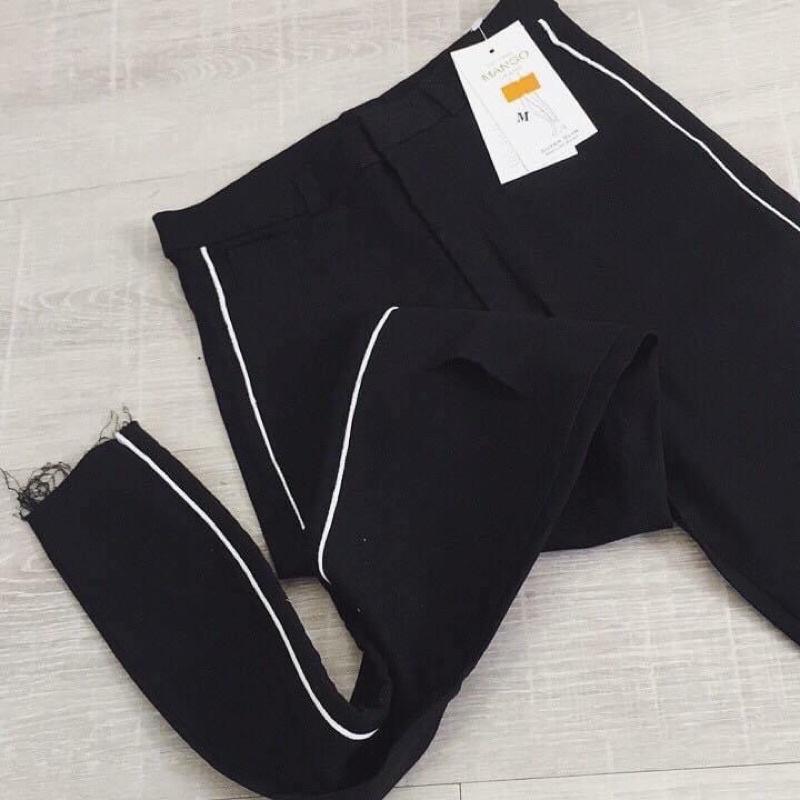 Quần skinny kaki VNXK rách gấu 2 màu đen trắng co dãn