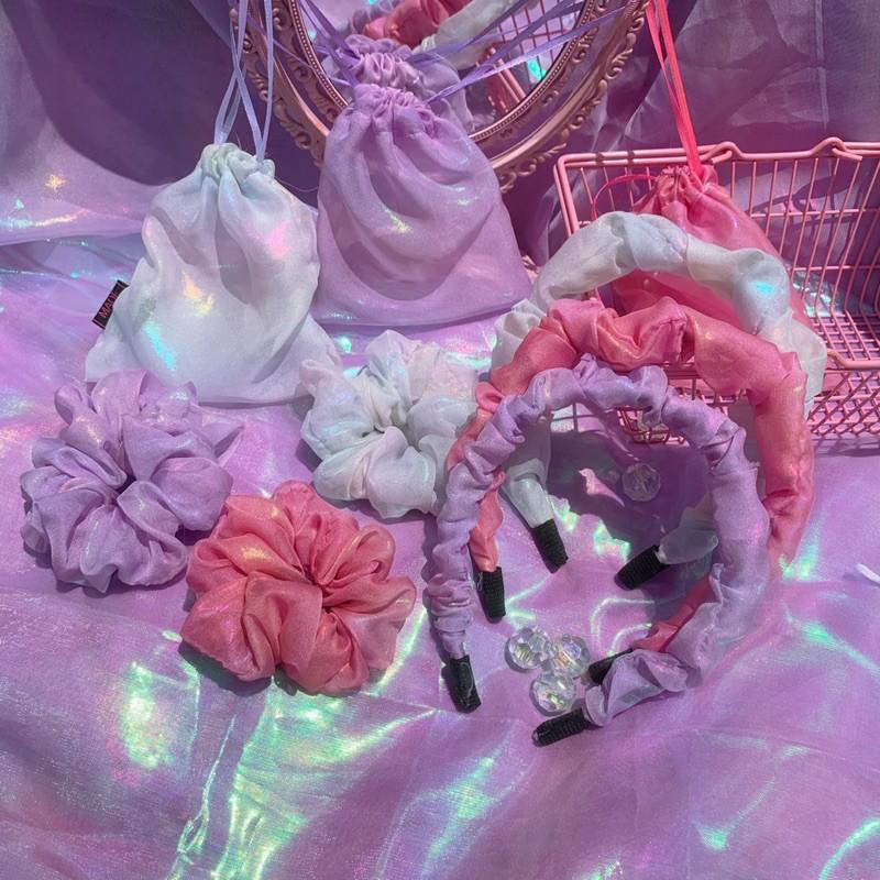 Combo Scunchie & Băng Đô Natthy Style hologram lấp lánh