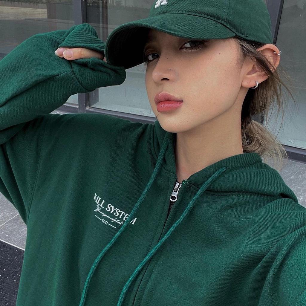 Áo khoác hoodie zip basic oversize có nón nam nữ, vải chân cua, nỉ bông phong cách unisex KILL SYSTEM
