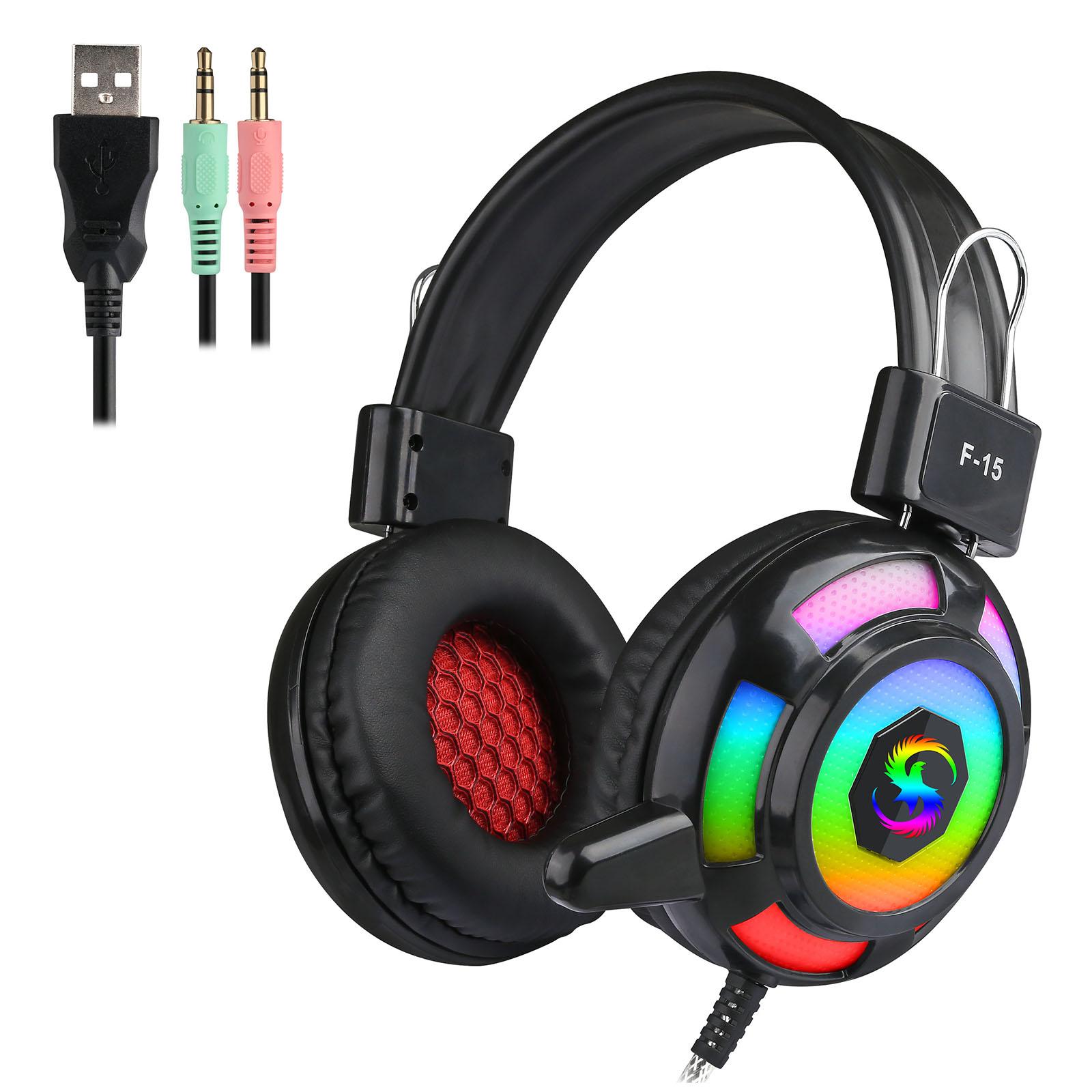 Tai nghe có dây KUBITE Tai nghe chơi game với ánh sáng RGB Điều khiển dây giao diện siêu rực rỡ với micrô