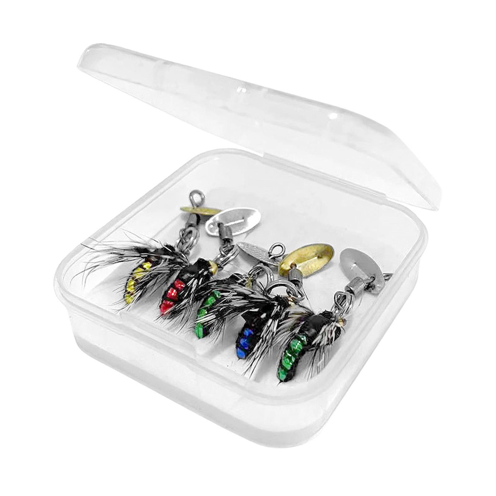 5Pcs Fly Fishing Lures, Fly , Fishing Tackle, Feathers with Fly Fishing Box, Sequins Fishhook Artificial Baits for Lakes Bass Fishing