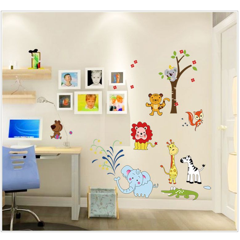 Decal dán tường động vật hoạt hình trang trí phòng cho bé yêu dễ thương, ngộ nghĩnh DB055