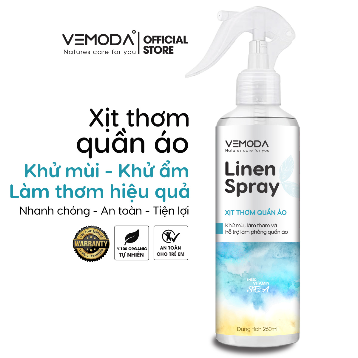 Xịt thơm quần áo Vemoda cao cấp giúp khử mùi ẩm mốc, làm thơm vải nhanh chóng, chiết xuất tuwd tinh dầu thiên nhiên và nước hoa