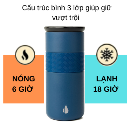 Ly giữ nhiệt Artisan Elemental 480ml màu xanh navy, giữ nhiệt vượt trội, inox 304, FDA Hoa Kỳ, nắp sứ sang trọng