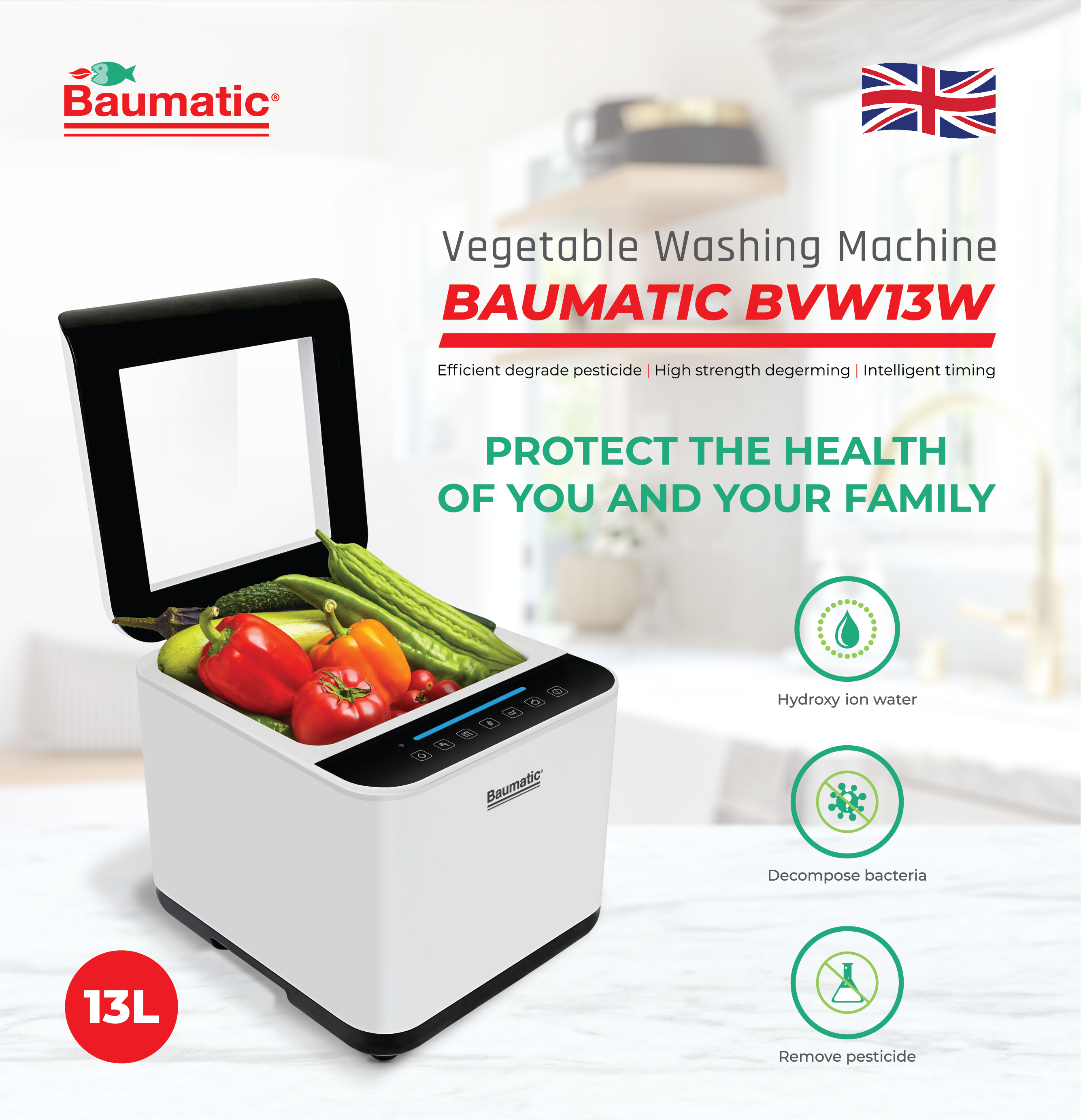 Máy rửa rau quả Baumatic BVW13W - Thương hiệu của Anh 