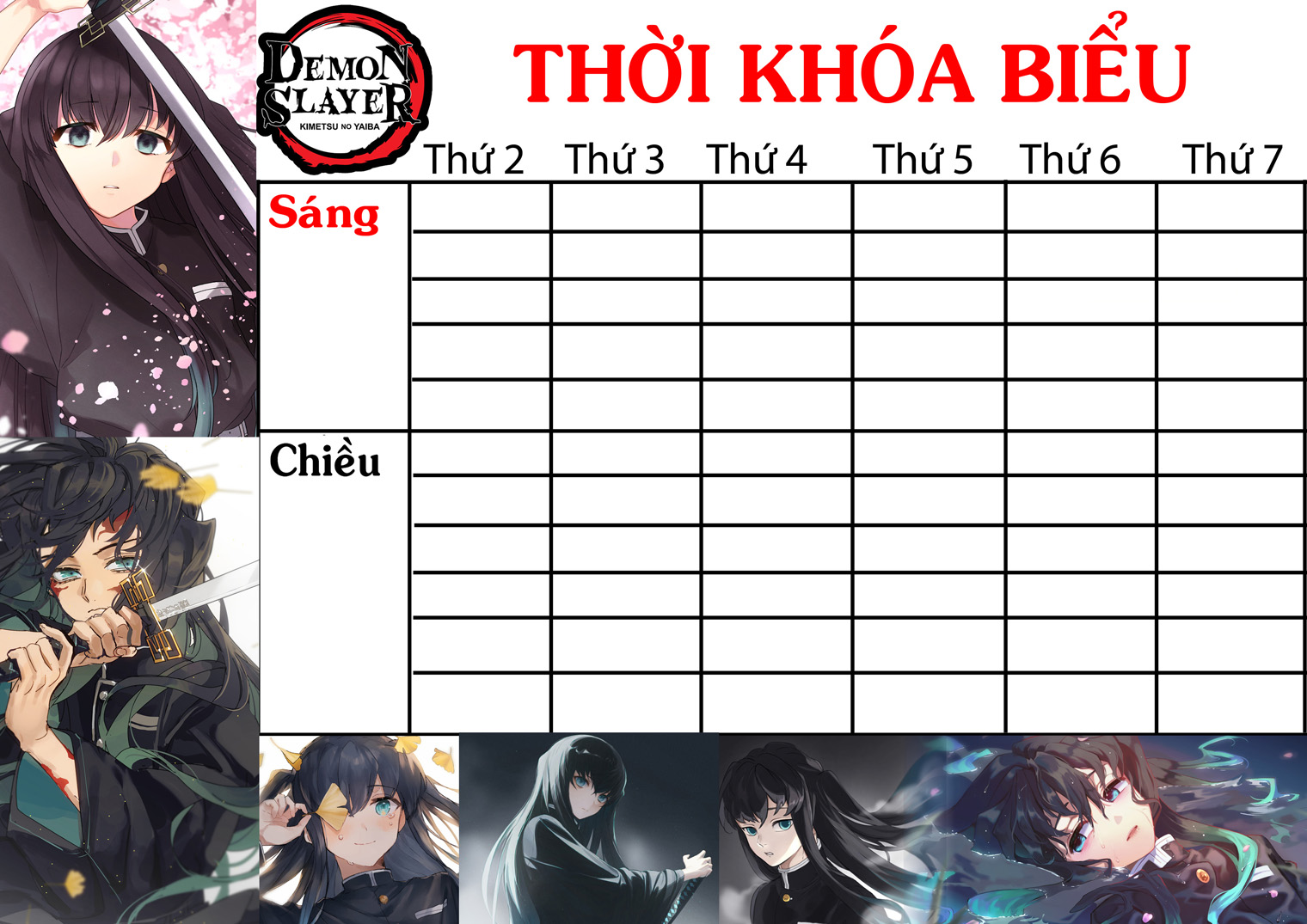 COMBO 5 THỜI KHOÁ BIỂU Kimetsu no Yaiba nhiều mẫu khasc nhau 15x21cm
