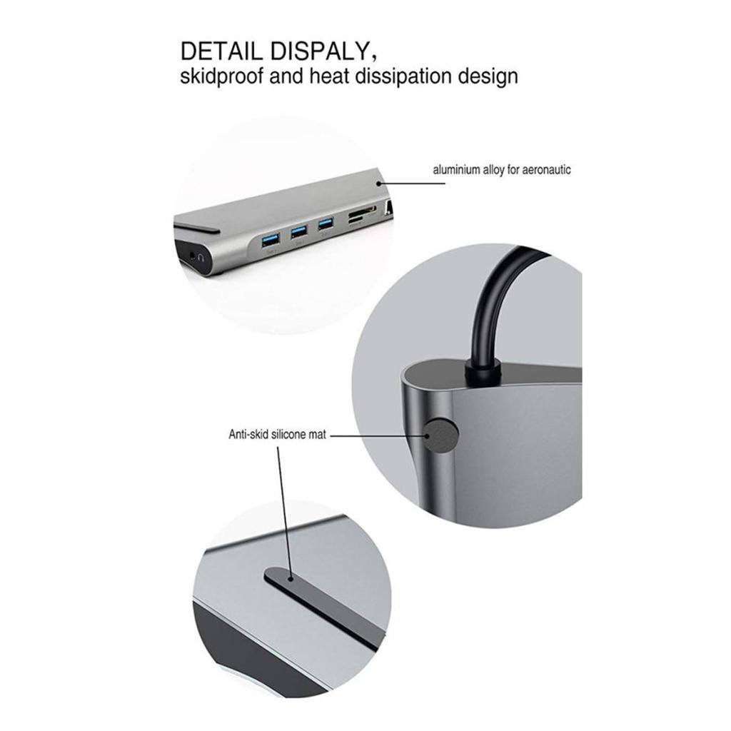 10 in 1 Type-C Hub To USB 3.0 RJ45 Adapter Docking Station