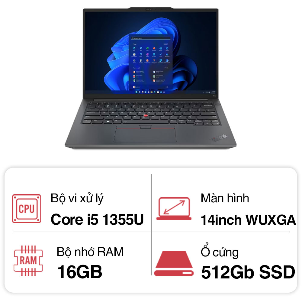 Laptop ThinkPad E14 GEN 5 21JK0069VA (i5 1335U/ 16GB/ 512GB SSD/14 inch WUXGA/NoOS/ Black/ Vỏ nhôm/2Y) - HÀNG CHÍNH HÃNG