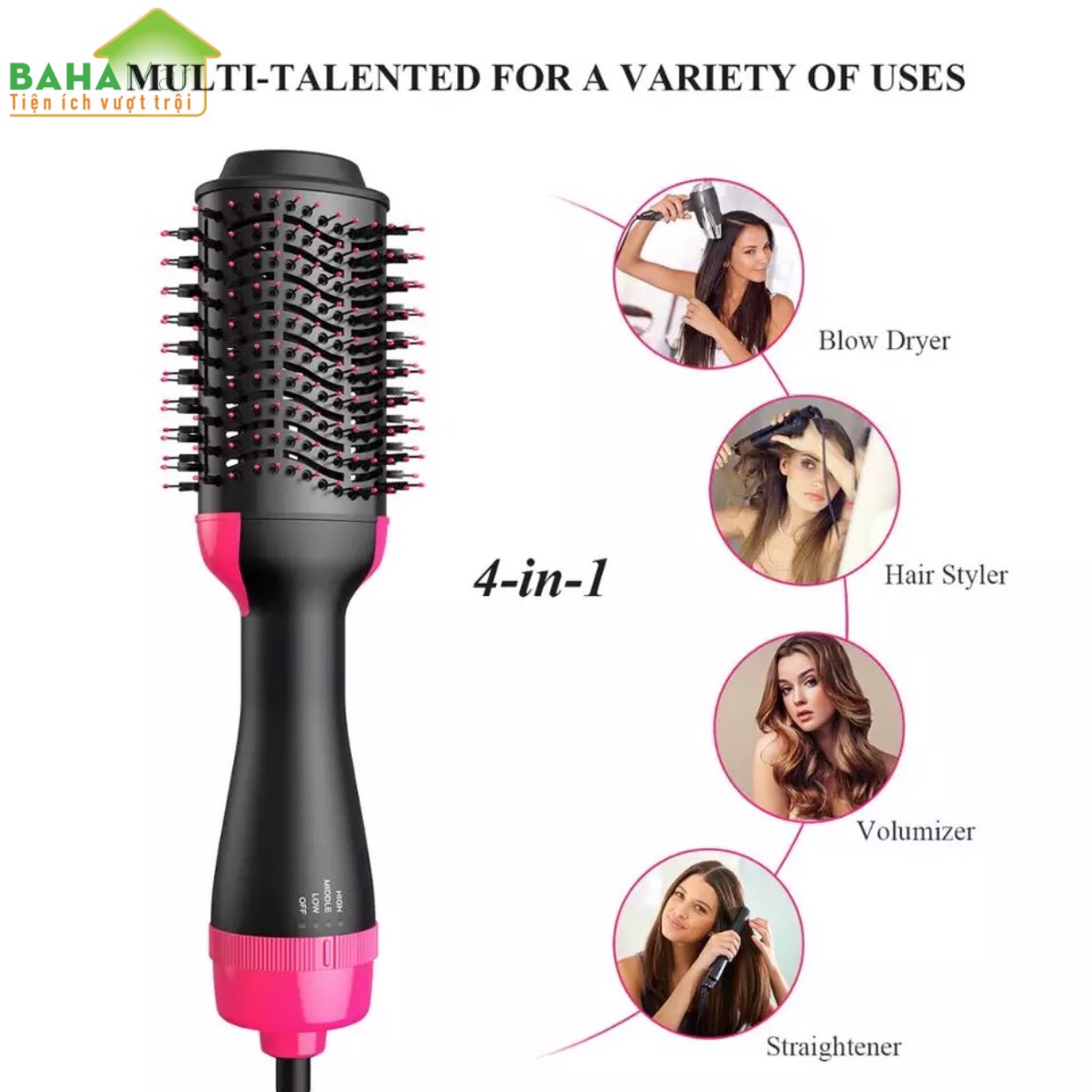 LƯỢC ION SẤY TÓC TẠO KIỂU 4 TRONG 1 BAHAMAR vừa chải tóc vừa sấy tóc và tạo kiểu cho tóc công nghệ ion âm giúp tóc mượt và bóng