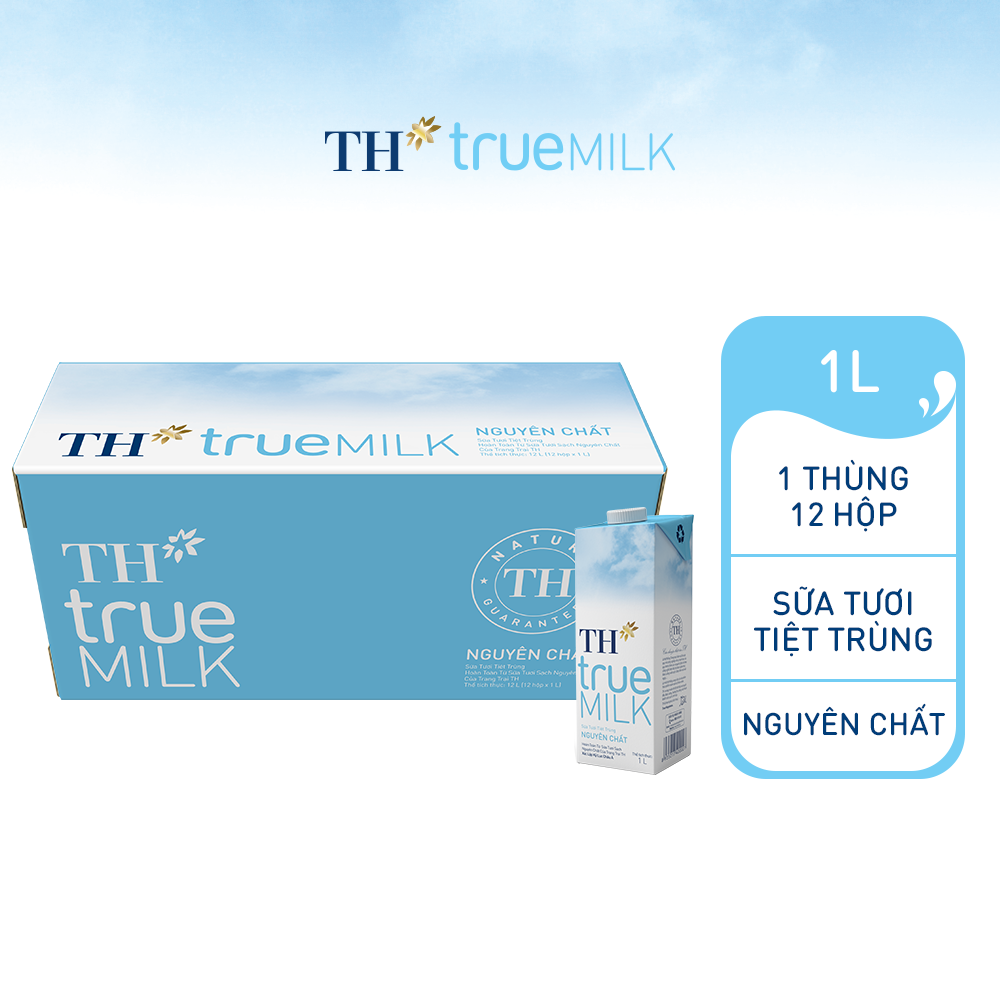 Thùng 12 hộp sữa tươi tiệt trùng nguyên chất TH True Milk 1L (1L x 12)