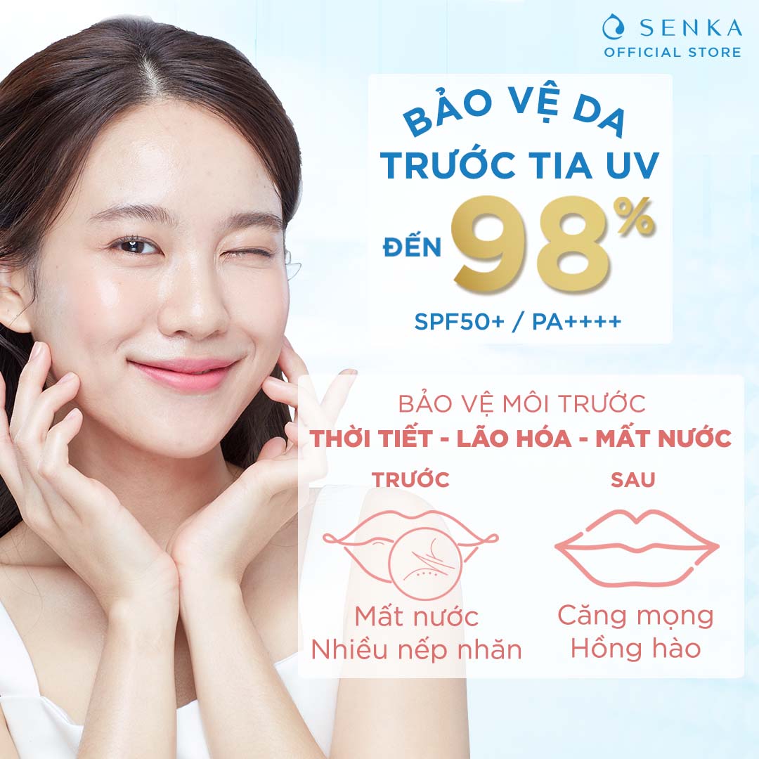 Combo Chống nắng kiềm dầu &amp; Son dưỡng môi Senka (Kem chống nắng UV milk 40ml + Lip Balm 4.5g)