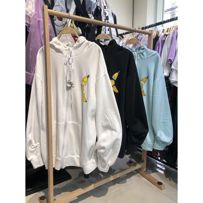 Áo khoác hoodie CHUỐI BANANA nỉ ngoại ulzzang đôi nam nữ unisex form rộng dây kéo zip dày giá rẻ đẹp