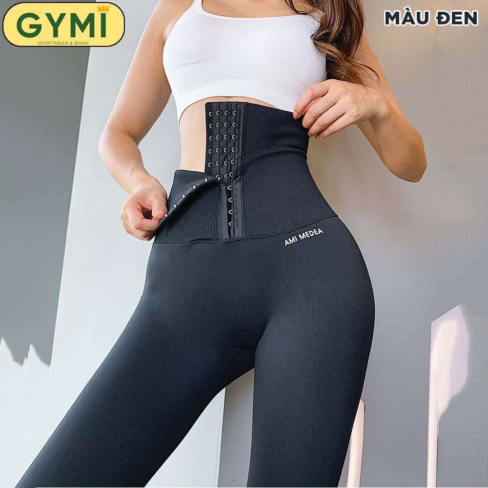 Quần tập gym yoga nữ gen bụng Latex GYMI QD24 dáng legging kèm đai nịt thon gọn eo lưng cao 20cm nâng mông