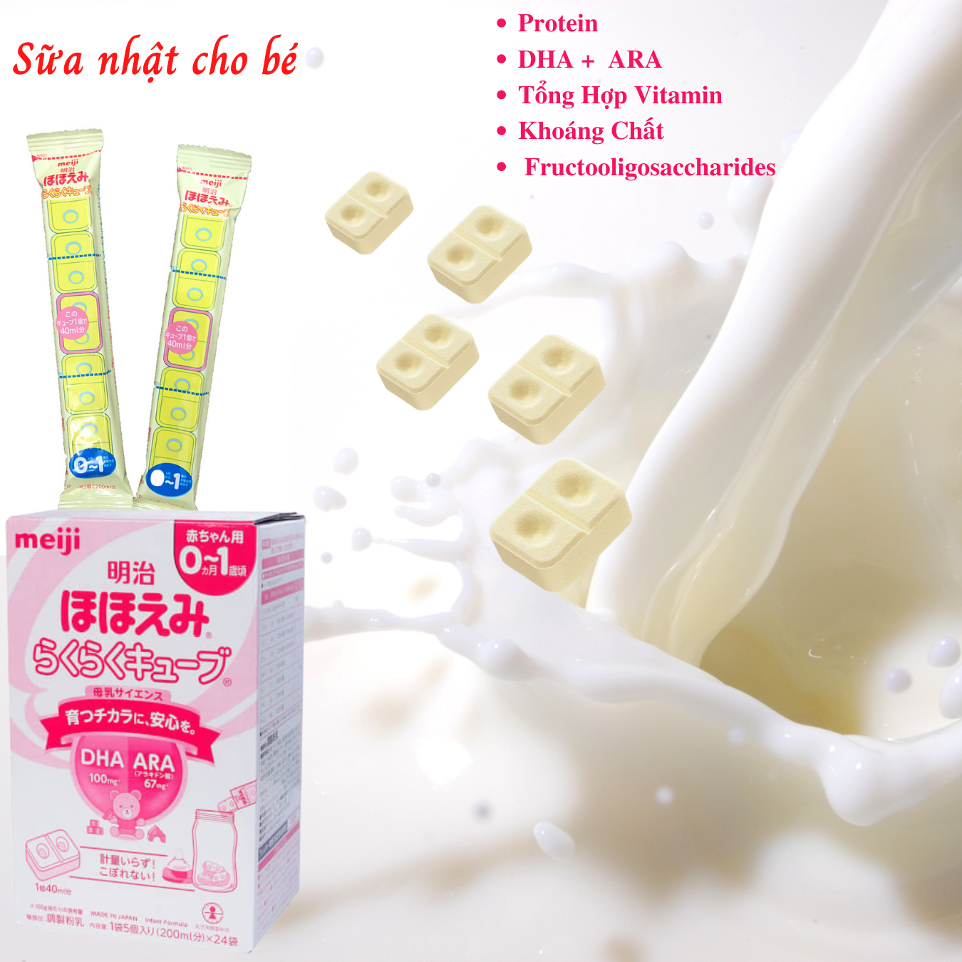 Sữa Nhật Cho Bé Tăng Cân Từ 0 Đến 1 Tuổi Meiji Hỗ Trợ Tăng Hệ Miễn Dịch, Tạo Hệ Tiêu Hóa Tốt Hấp Thụ Dưỡng Chất Hiệu Quả Giúp Bé Phát Triển Cân Đối Nhất Cả Về Chiều Cao, Cân Nặng, Trí Não - 1 Hộp x (24 Thanh x 5 Viên)