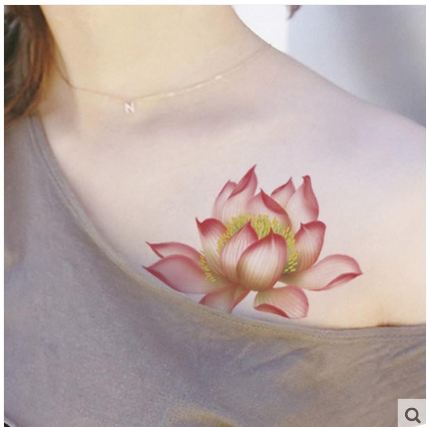 Combo 5 tấm hình xăm dán tattoo cao cấp 10x20cm loại đặc biệt: HOA SEN KHOE SẮC