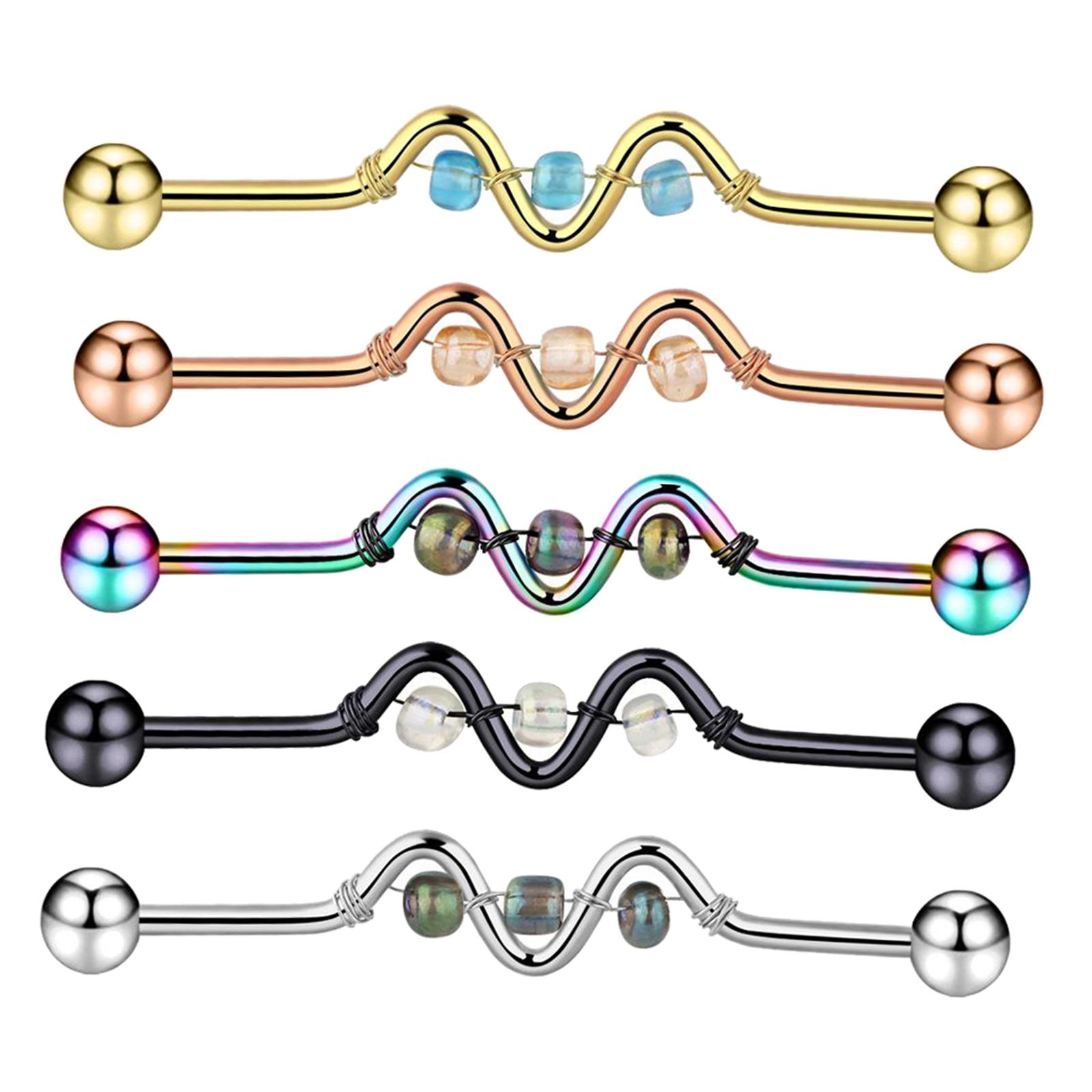 5Pcs Multi Ear Ring Bar Barbell Body Piercing Jewelry Ear Studs Crystal Beads