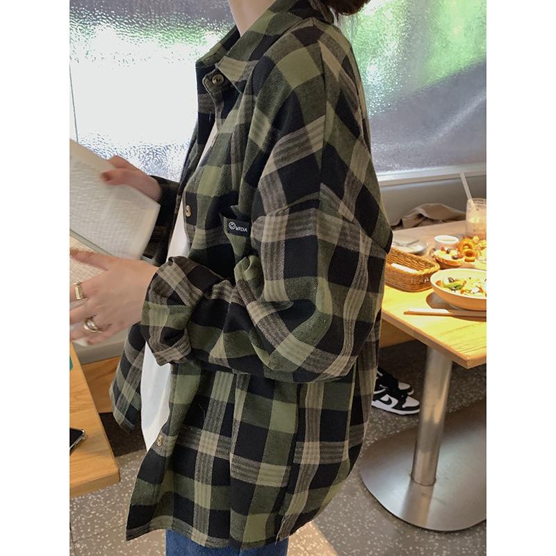 Áo sơ mi nữ Kẻ sọc caro Retro Form rộng Dài tay Cao cấp Thu Đông Ulzzang Hàn Quốc Sơ mi nữ Tay dài Thời trang