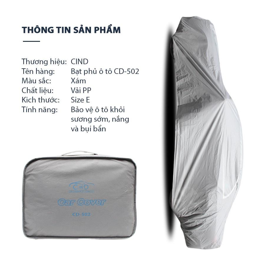 Bạt Phủ Ô Tô CIND CD502 4 Chỗ Lớn Size E 1 Lớp PP Nhập Khẩu Chính Hãng