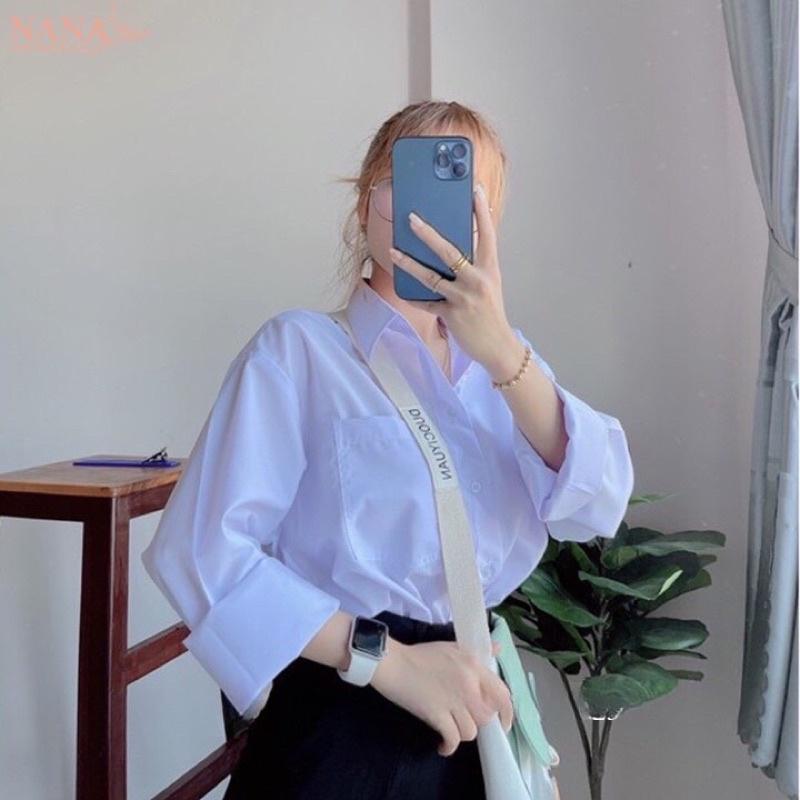 Áo Sơ Mi Nữ Tay Dài Học Sinh Đi Học Có Túi Form Rộng Basic Loại 1