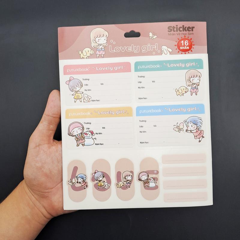 Nhãn Vở Học Sinh Lovely Girl Kèm Sticker - futurebook N102 (16 Nhãn)