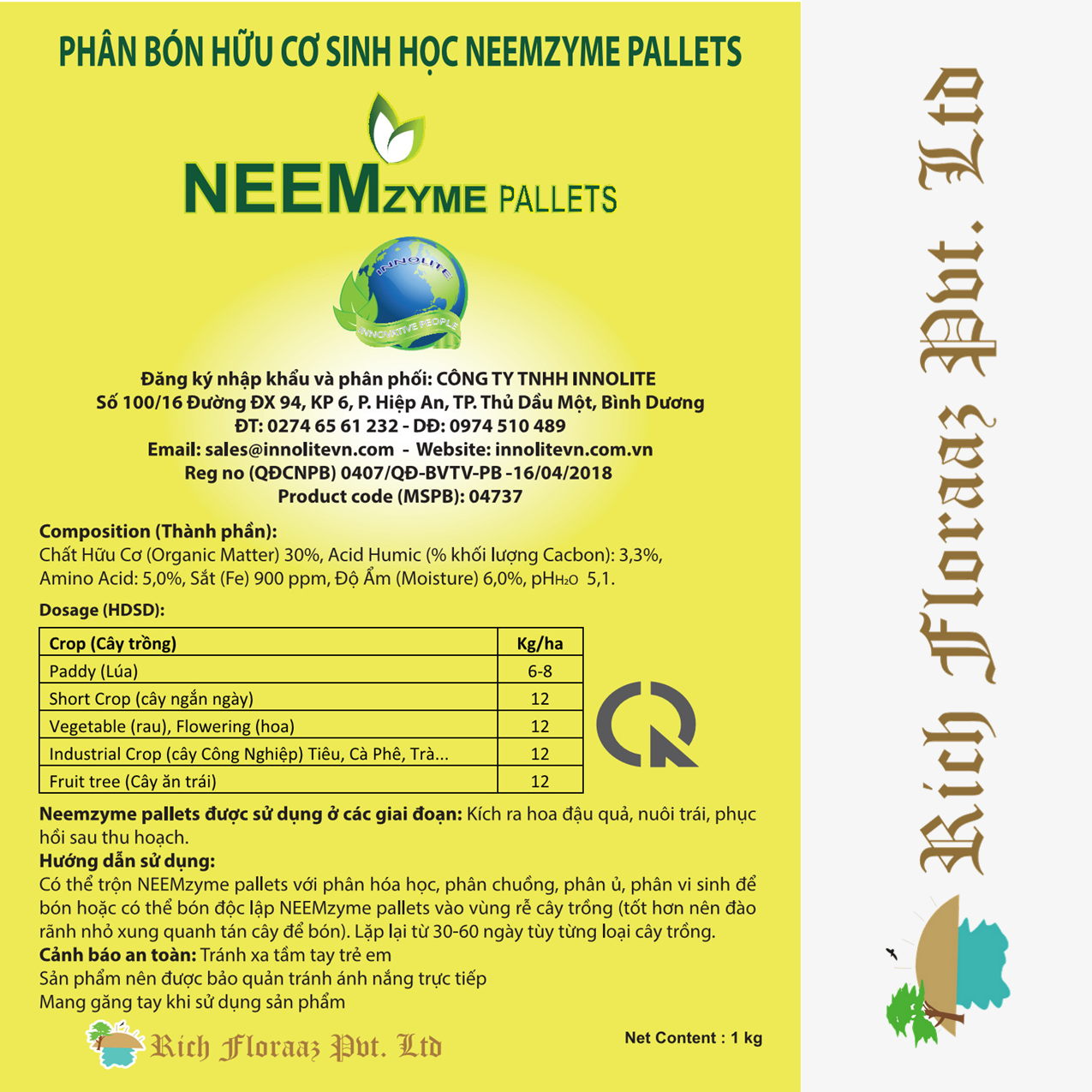 Phân hữu cơ sinh học (Nhập khẩu từ Ấn độ) Neemzyme Pallets -1 KG