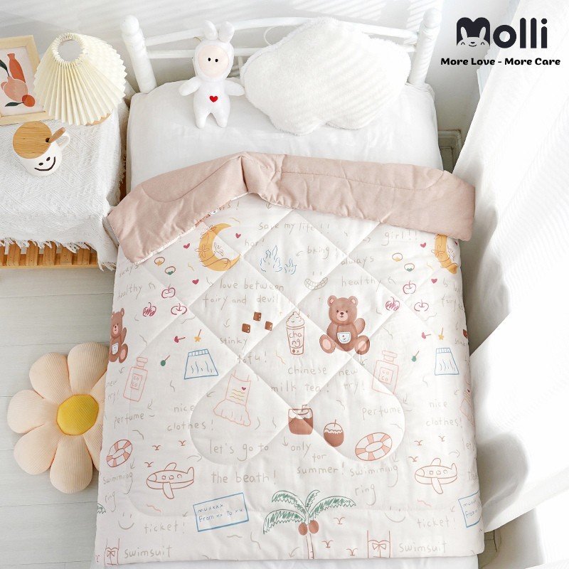 {110*120cm} Chăn Cotton Chần Bông Molli Siêu Nhẹ, Siêu Ấm Cho Bé Họa Tiết Đáng Yêu Cho Bé