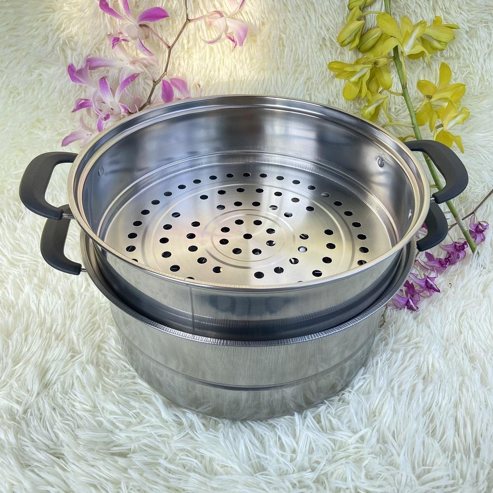 Nồi Hấp Inox 3 Tầng Đa Năng 28cm - Xửng Hấp nhanh Tiết kiệm nhiên liệu